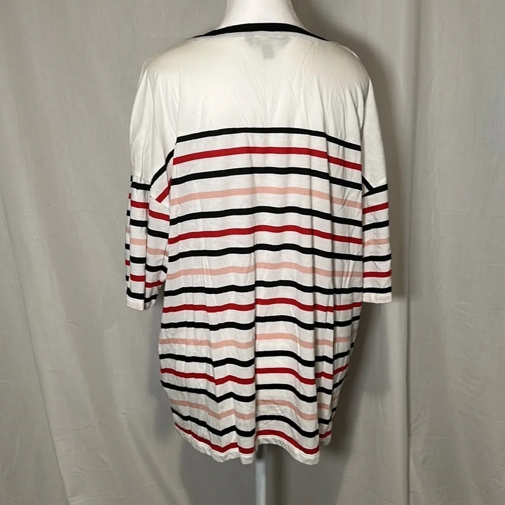 women’s Lauren Ralph Lauren red pink black & white striped tshirt size xxl - Picture 2 of 3